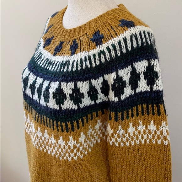 Lucky Brand Nordic Fair Isle Sweater Mustard Wool Blend Pullover S - Picture 2 of 6